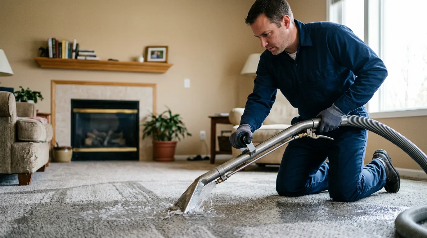 Water damage restoration technician working near Grand Junction, MI